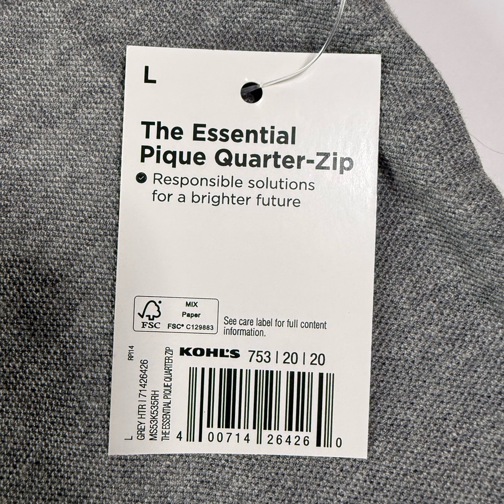 NWT Sonoma Men’s Essential Pique Quarter-Zip Heather Gray Size L - Picture 8 of 13